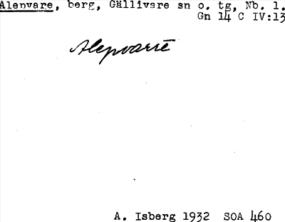 Bild på arkivkortet för arkivposten Alepvare