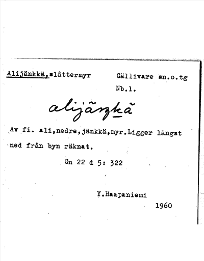 Bild på arkivkortet för arkivposten Alijänkkä
