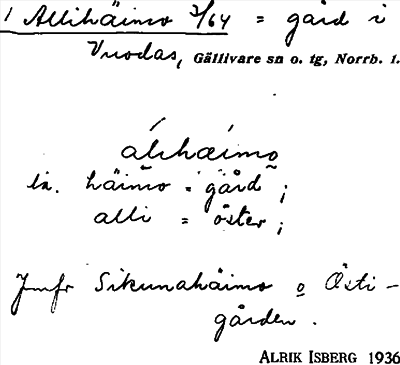 Bild på arkivkortet för arkivposten Allihäimo