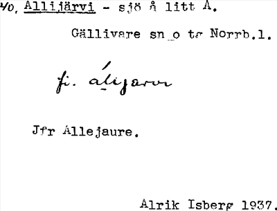 Bild på arkivkortet för arkivposten Allijärvi