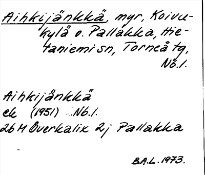 Bild på arkivkortet för arkivposten Aihkijänkkä