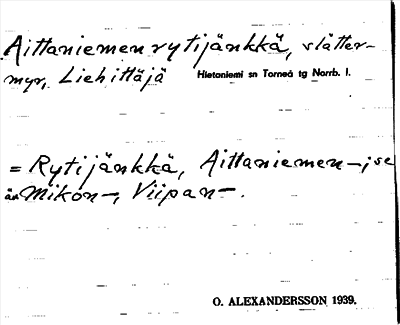 Bild på arkivkortet för arkivposten Aittaniemenrytijänkkä