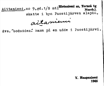 Bild på arkivkortet för arkivposten Aittaniemi