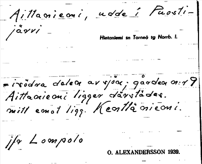Bild på arkivkortet för arkivposten Aittaniemi