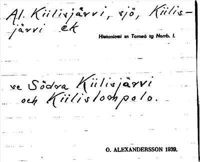 Bild på arkivkortet för arkivposten Al. Kiilisjärvi