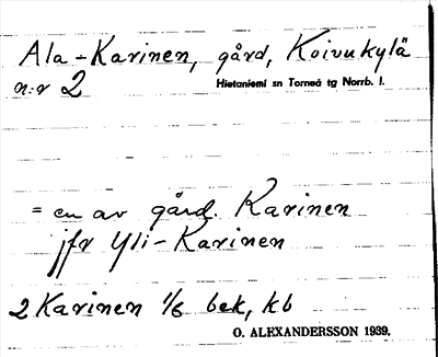 Bild på arkivkortet för arkivposten Ala-Karinen