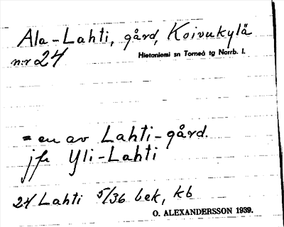 Bild på arkivkortet för arkivposten Ala-Lahti