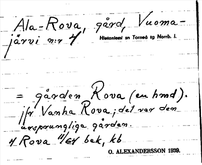 Bild på arkivkortet för arkivposten Ala-Rova