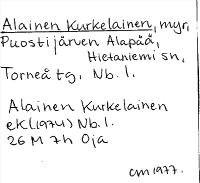 Bild på arkivkortet för arkivposten Alainen Kurkelainen