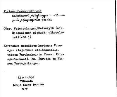 Bild på arkivkortet för arkivposten Alainen Puruojankangas