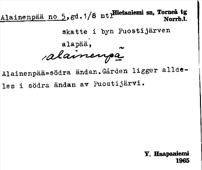 Bild på arkivkortet för arkivposten Alainenpää