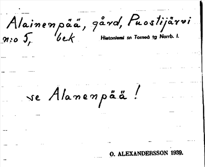Bild på arkivkortet för arkivposten Alainenpää