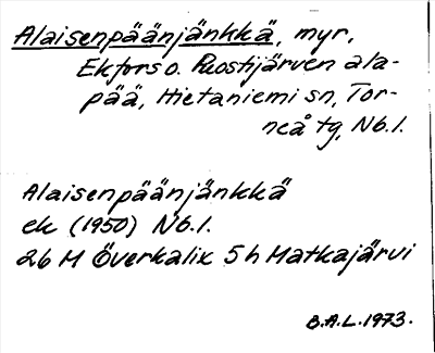 Bild på arkivkortet för arkivposten Alaisenpäänjänkkä