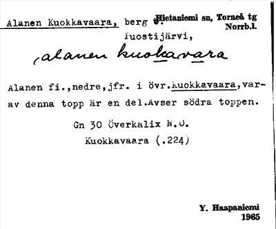 Bild på arkivkortet för arkivposten Alanen Kuokkavaara