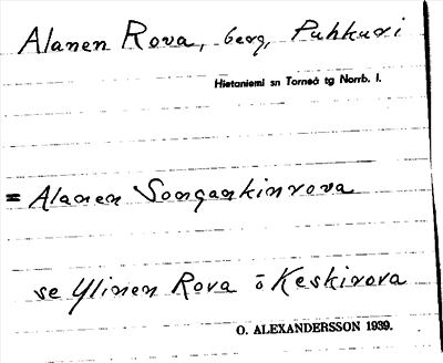 Bild på arkivkortet för arkivposten Alanen Rova
