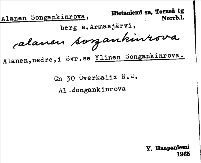 Bild på arkivkortet för arkivposten Alanen Songankinrova