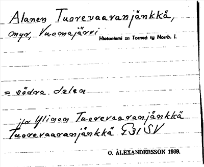 Bild på arkivkortet för arkivposten Alanen Tuorevaaranjänkkä