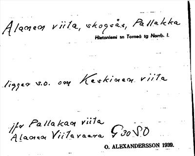 Bild på arkivkortet för arkivposten Alanen viita