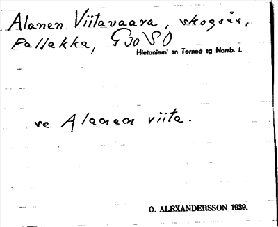 Bild på arkivkortet för arkivposten Alanen Viitavaara