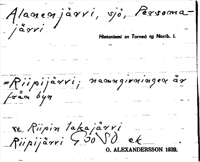 Bild på arkivkortet för arkivposten Alanenjärvi