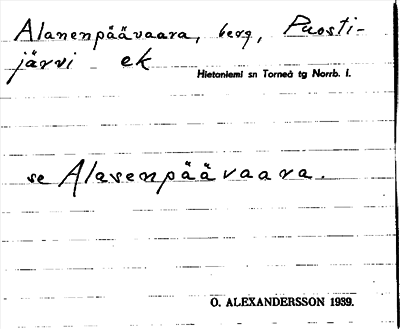 Bild på arkivkortet för arkivposten Alanenpäävaara