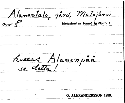 Bild på arkivkortet för arkivposten Alanentalo