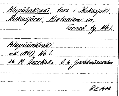 Bild på arkivkortet för arkivposten Alapäänkoski