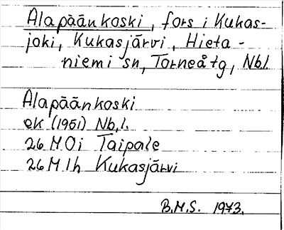 Bild på arkivkortet för arkivposten Alapäänkoski