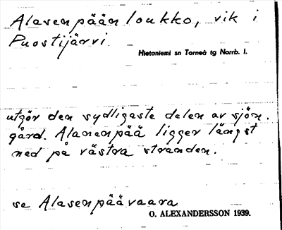 Bild på arkivkortet för arkivposten Alasenpäänloukko