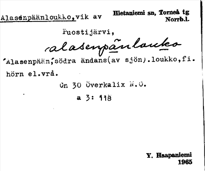Bild på arkivkortet för arkivposten Alasenpäänloukko
