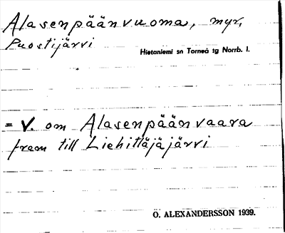 Bild på arkivkortet för arkivposten Alasenpäänvuoma