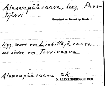 Bild på arkivkortet för arkivposten Alasenpäävaara