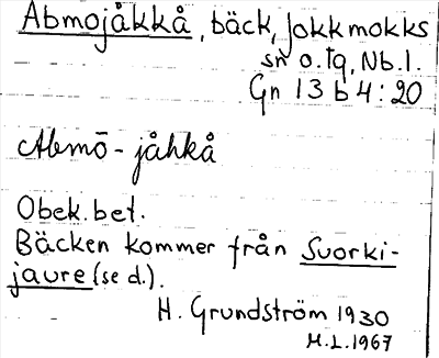 Bild på arkivkortet för arkivposten Abmojåkkå