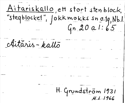 Bild på arkivkortet för arkivposten Aitariskallo