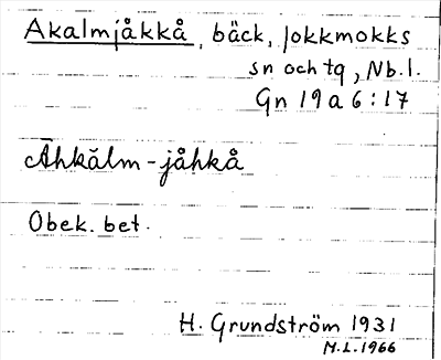 Bild på arkivkortet för arkivposten Akalmjåkkå