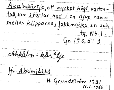 Bild på arkivkortet för arkivposten Akalmkårtje, jfr Akalmjåkkå