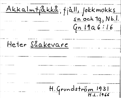 Bild på arkivkortet för arkivposten Akkalmtjåkkå