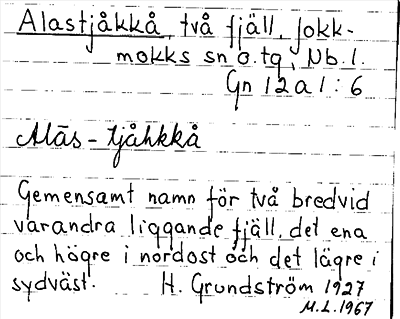 Bild på arkivkortet för arkivposten Alastjåkkå