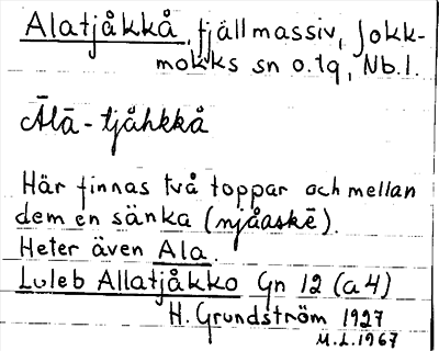 Bild på arkivkortet för arkivposten Alatjåkkå