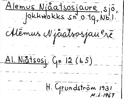 Bild på arkivkortet för arkivposten Alemus Njåatsosjaure