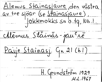 Bild på arkivkortet för arkivposten Alemus Stainasjaure