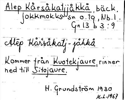 Bild på arkivkortet för arkivposten Alep Kårsåkatjjåkkå