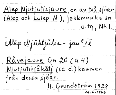 Bild på arkivkortet för arkivposten Alep Njutjutisjaure