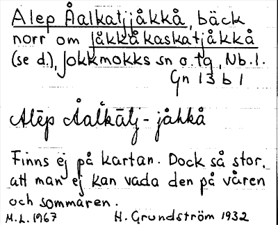 Bild på arkivkortet för arkivposten Alep Åalkatjjåkkå
