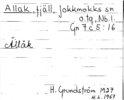 Bild på arkivkortet för arkivposten Allak