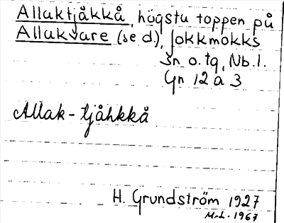 Bild på arkivkortet för arkivposten Allaktjåkkå