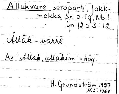Bild på arkivkortet för arkivposten Allakvare