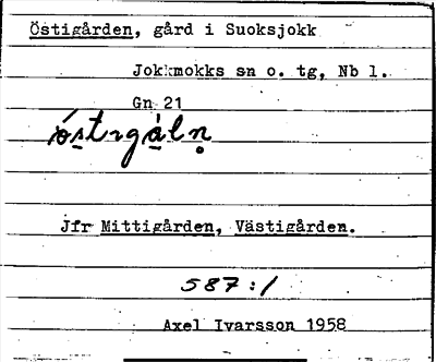 Bild på arkivkortet för arkivposten Östigården, jfr Mittigården, Västigården