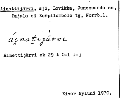 Bild på arkivkortet för arkivposten Ainattijärvi