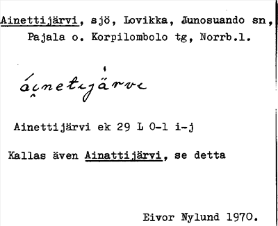 Bild på arkivkortet för arkivposten Ainettijärvi